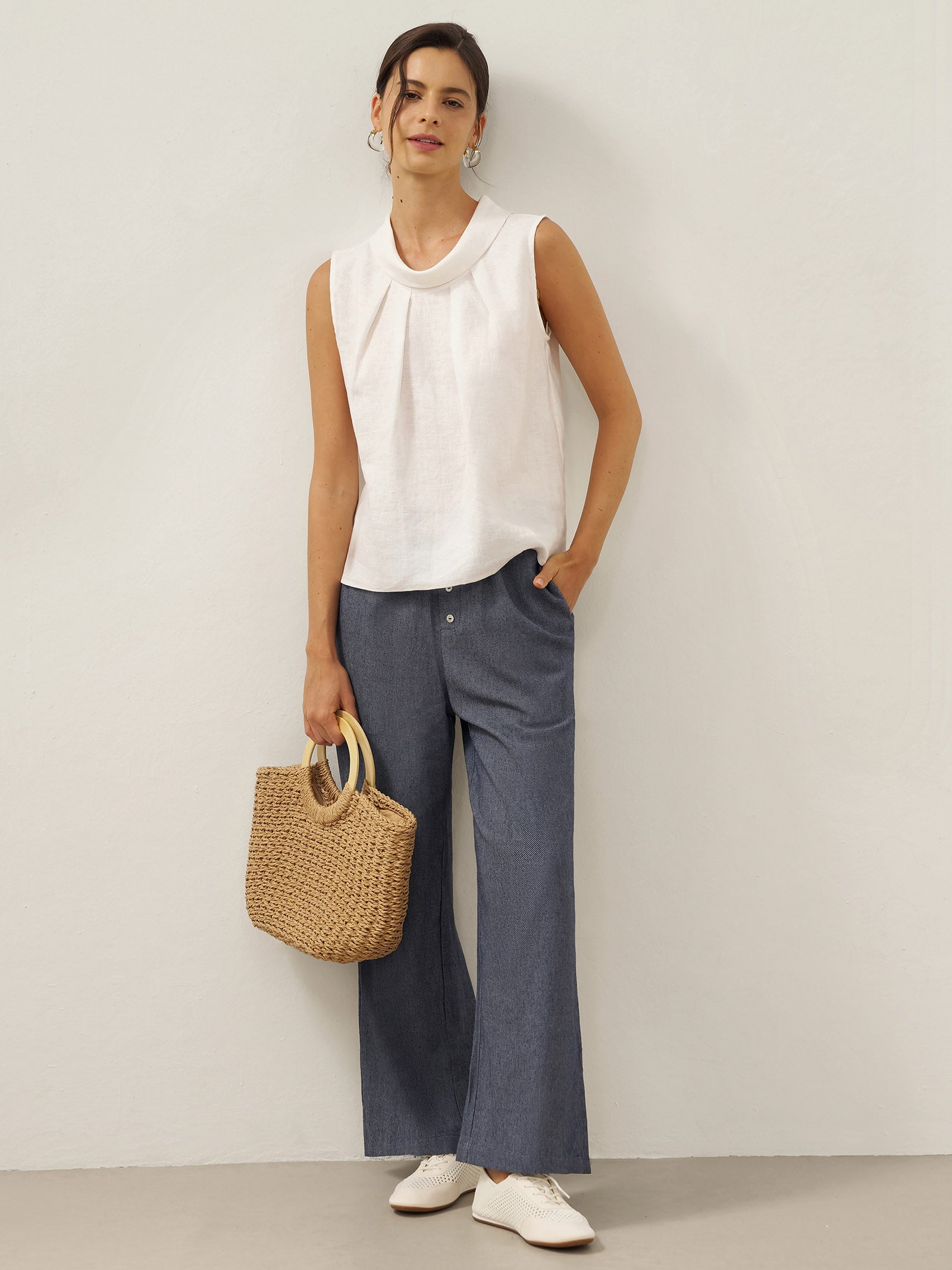 Linen Structured Collar Sleeveless Blouse BLAIR