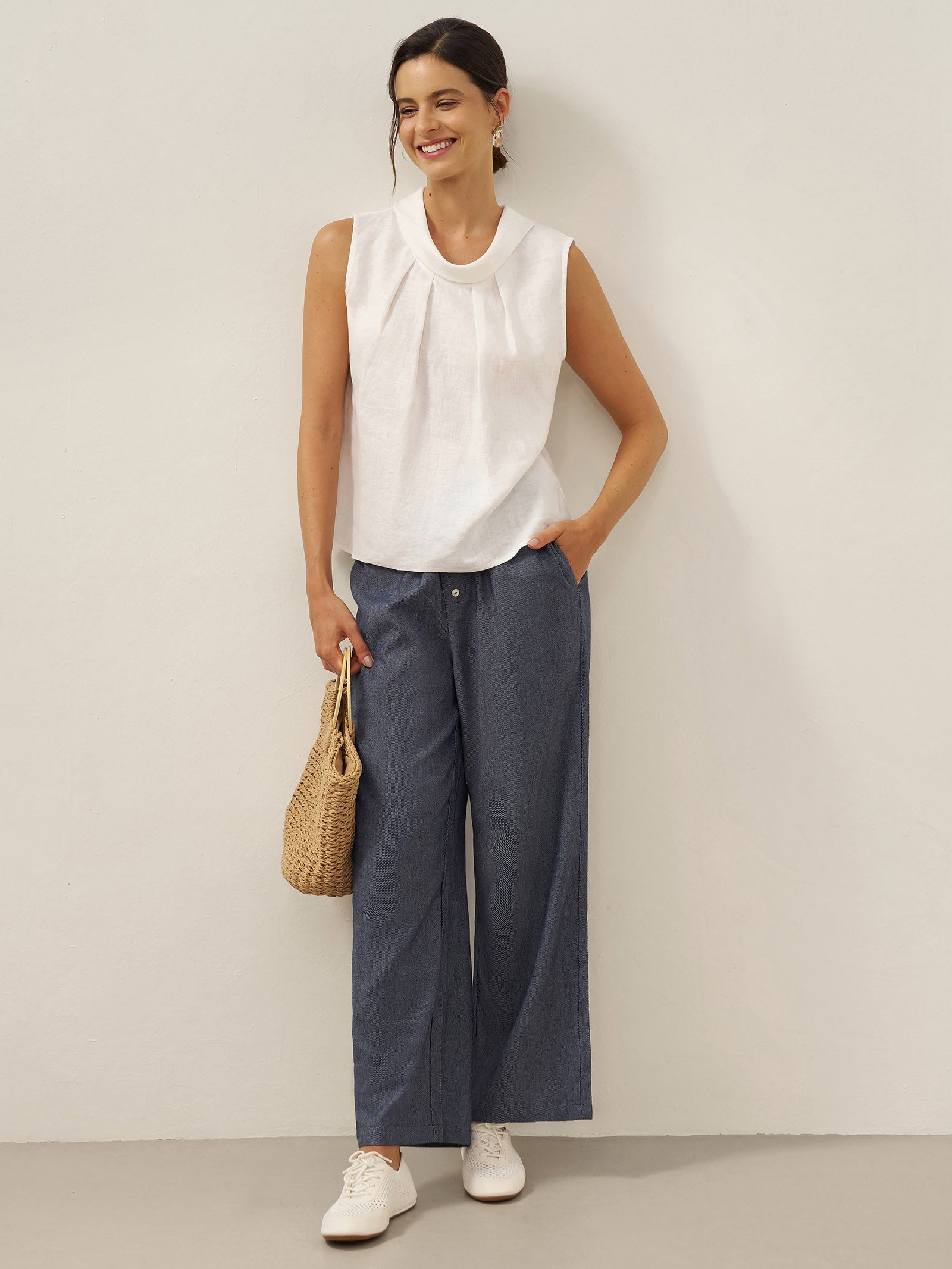 Linen Structured Collar Sleeveless Blouse BLAIR