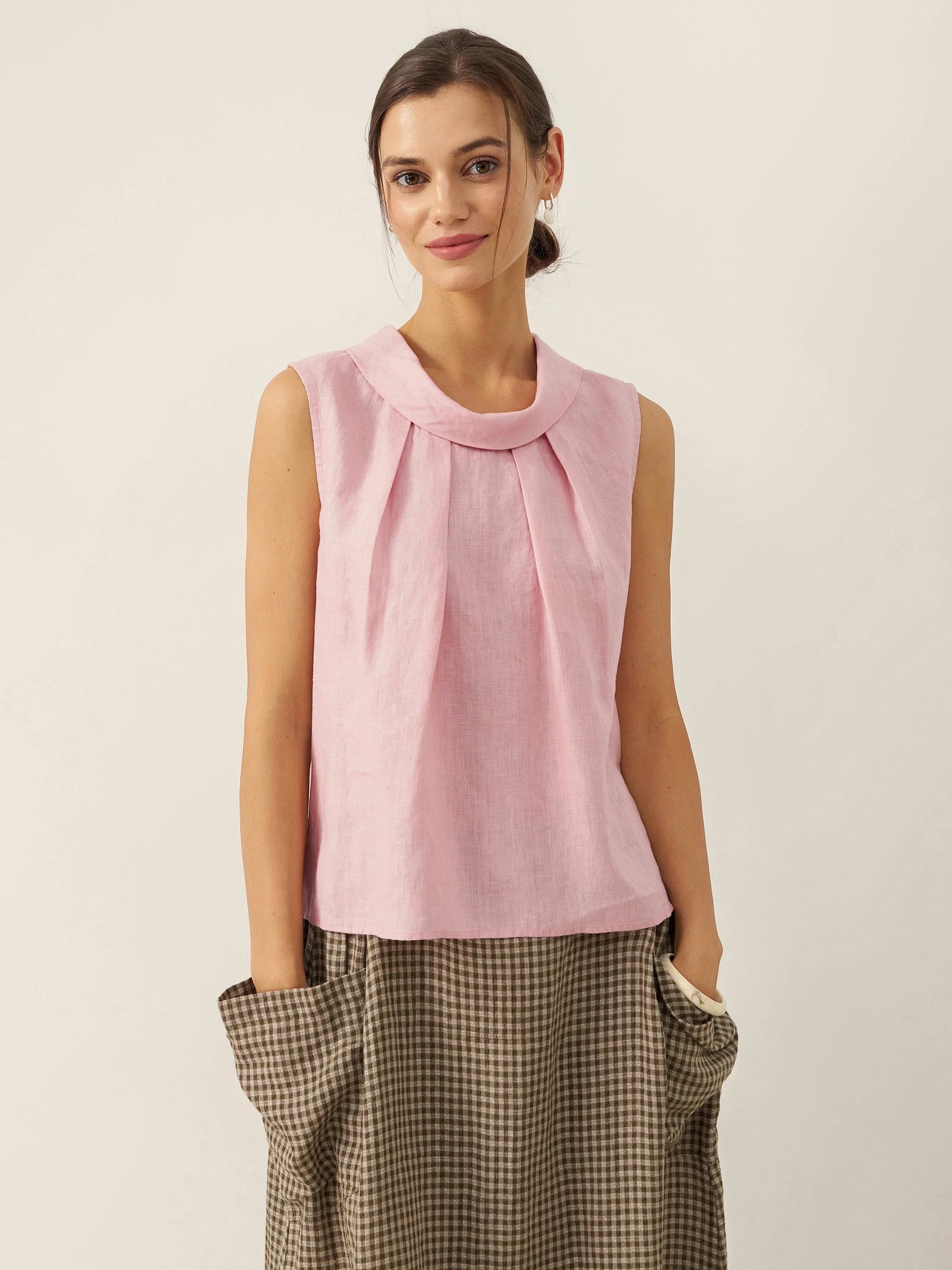 Linen Structured Collar Sleeveless Blouse BLAIR
