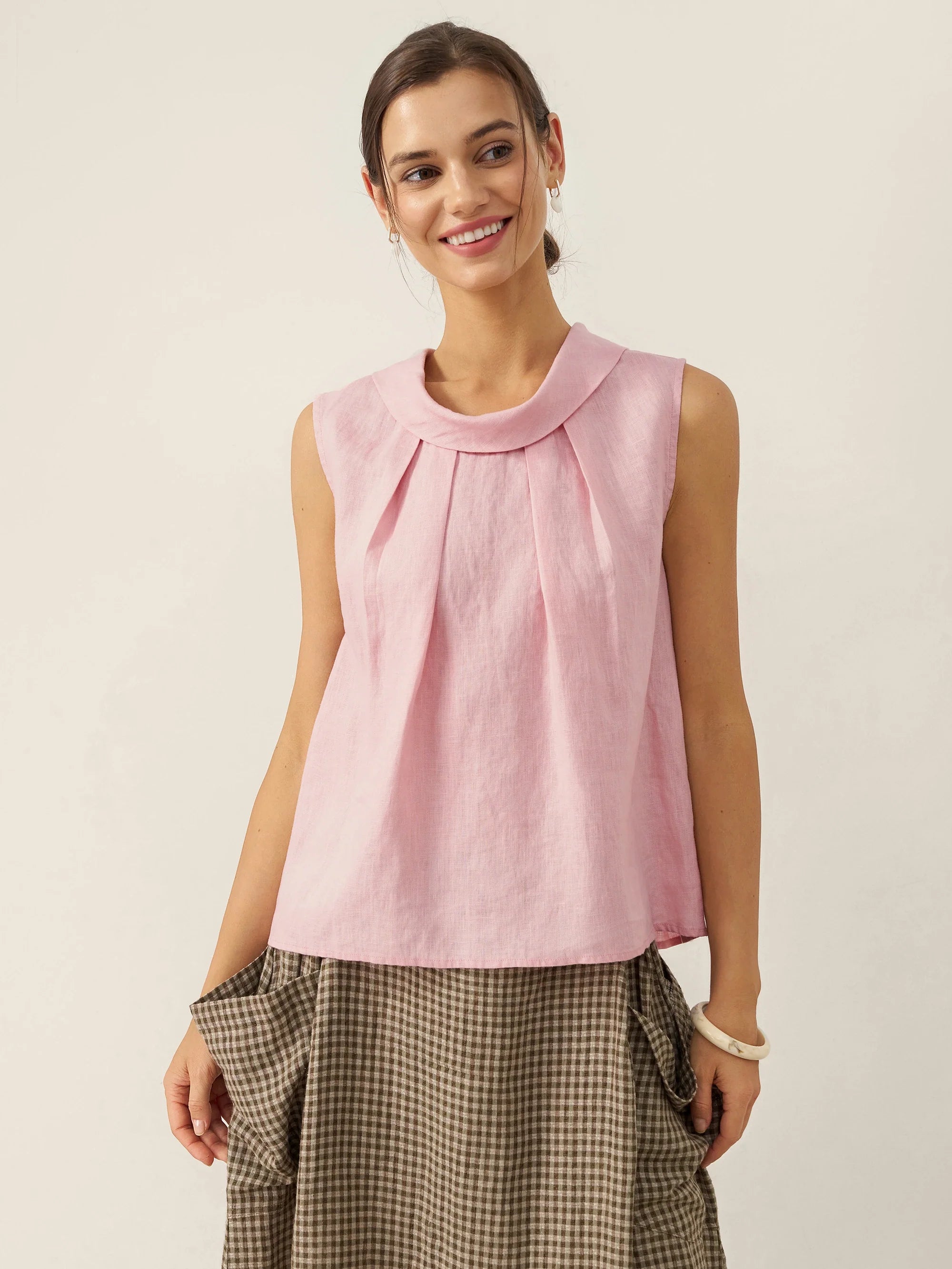Linen Structured Collar Sleeveless Blouse BLAIR