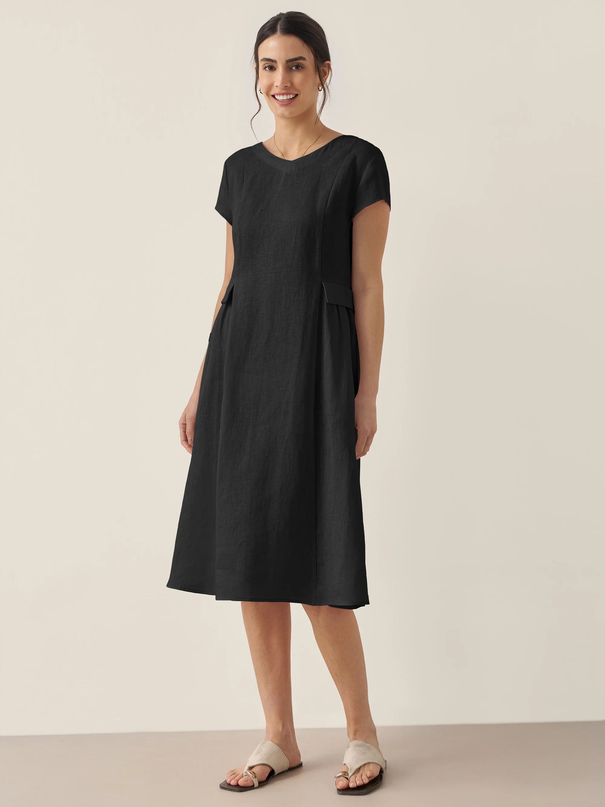 Linen Natural Summer V-Neck Dress ALEXA