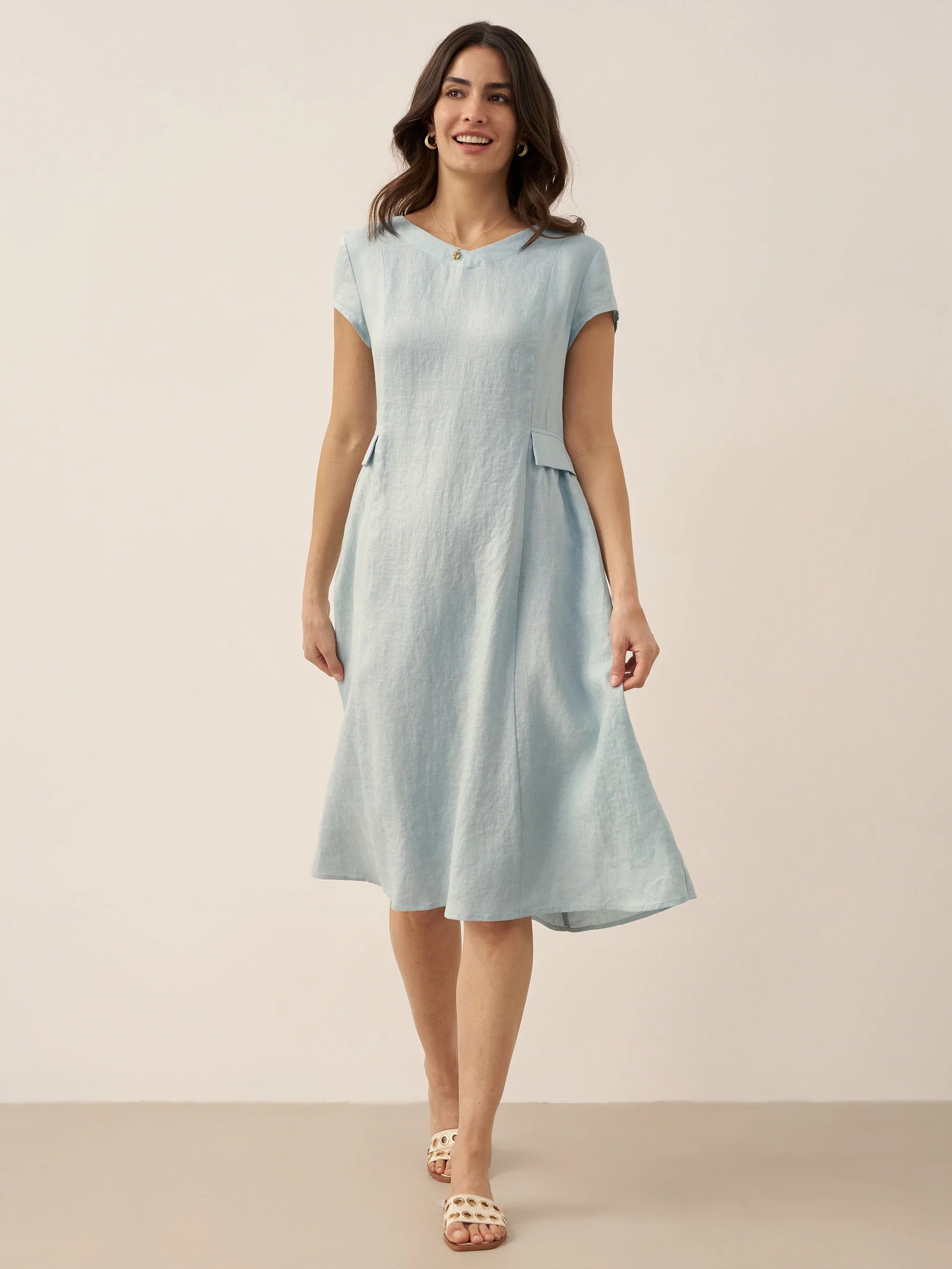 Linen Natural Summer V-Neck Dress ALEXA