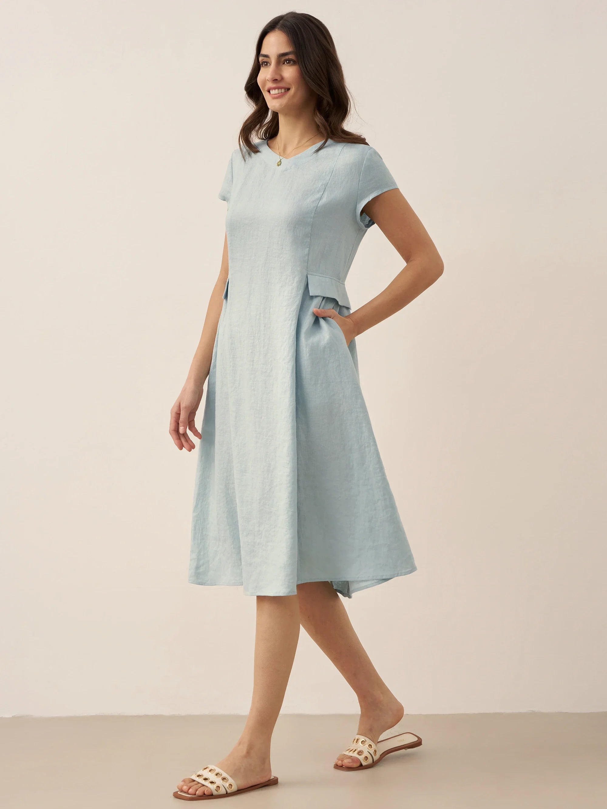 Linen Natural Summer V-Neck Dress ALEXA