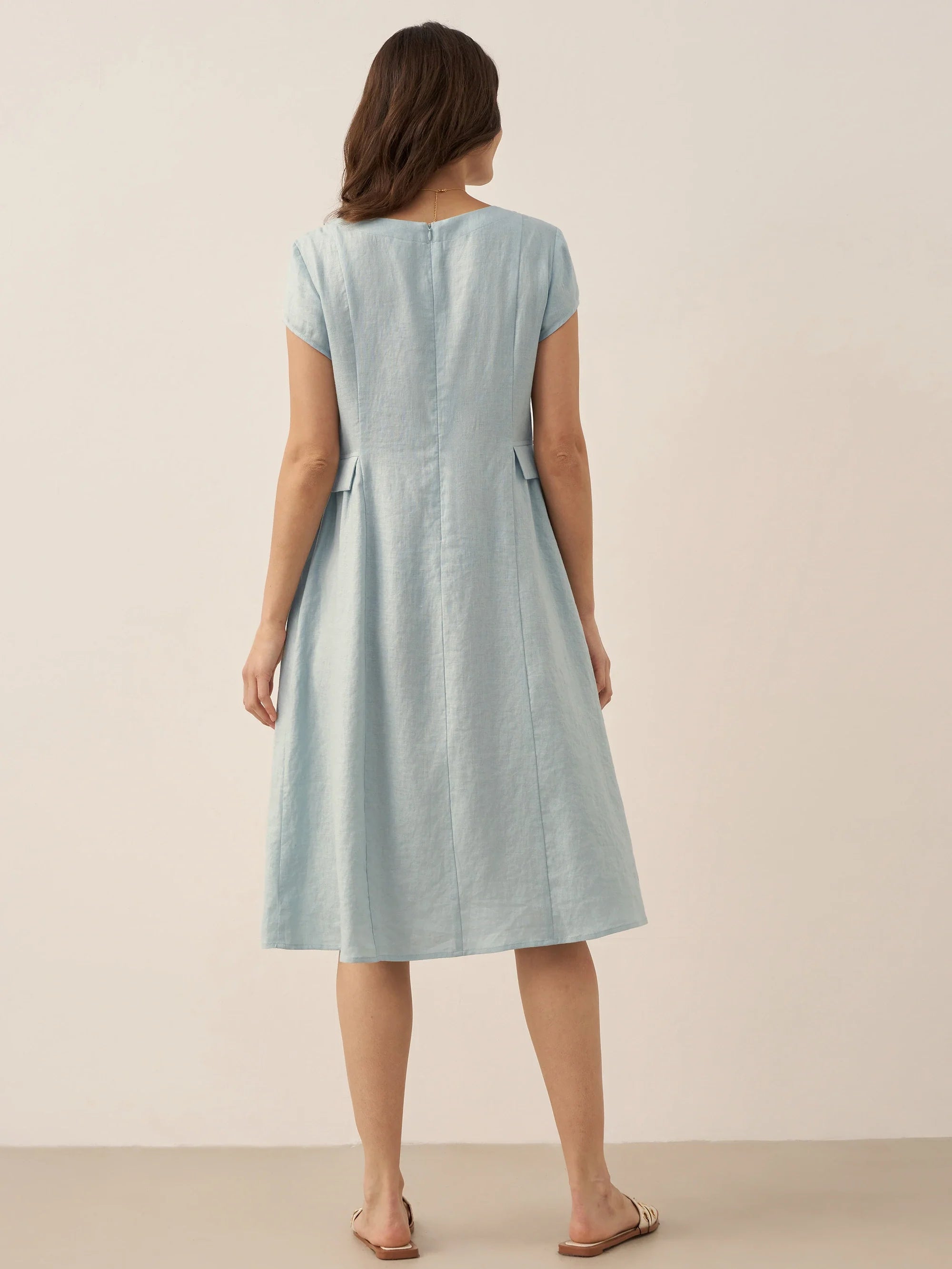 Linen Natural Summer V-Neck Dress ALEXA