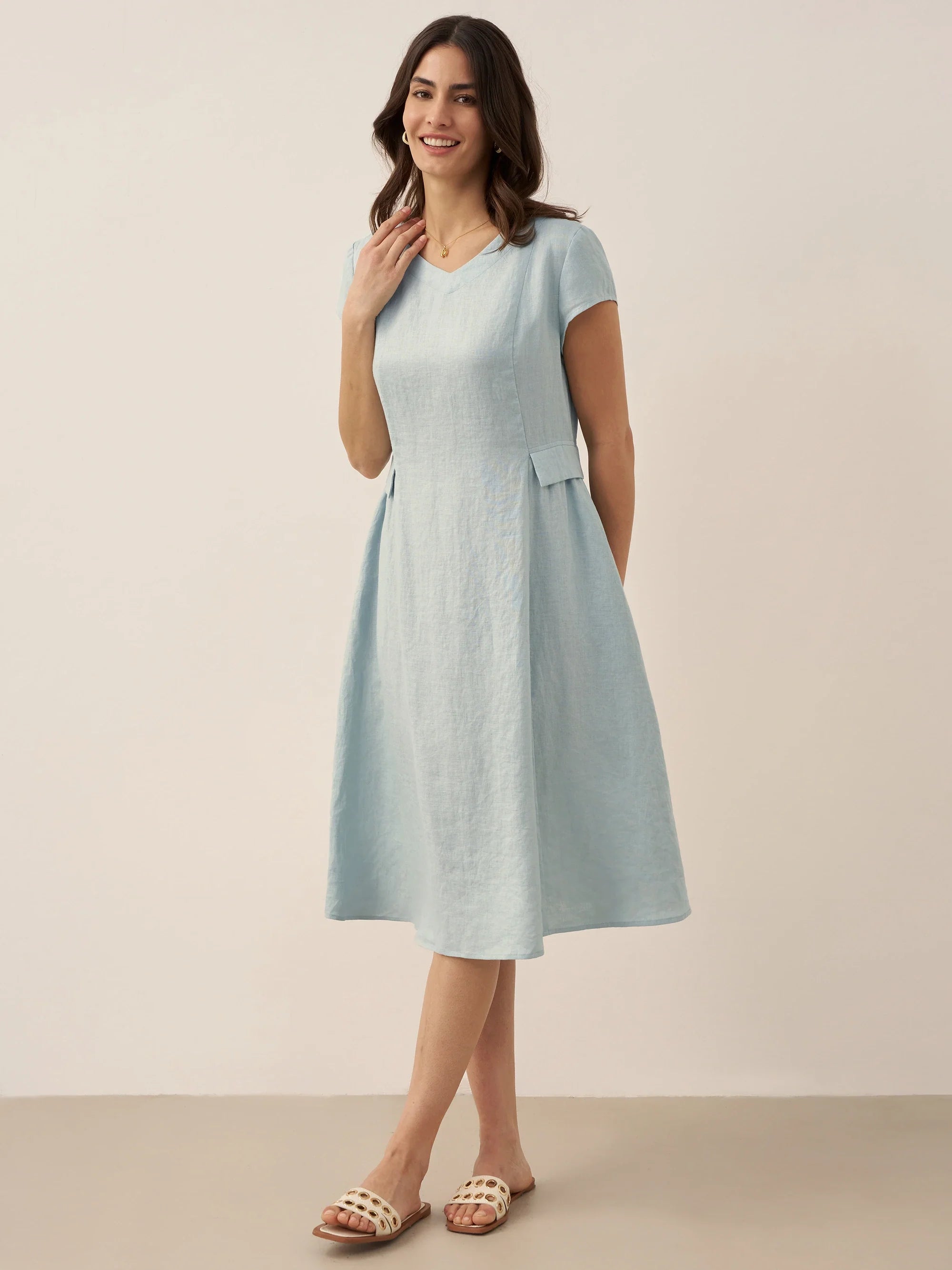 Linen Natural Summer V-Neck Dress ALEXA