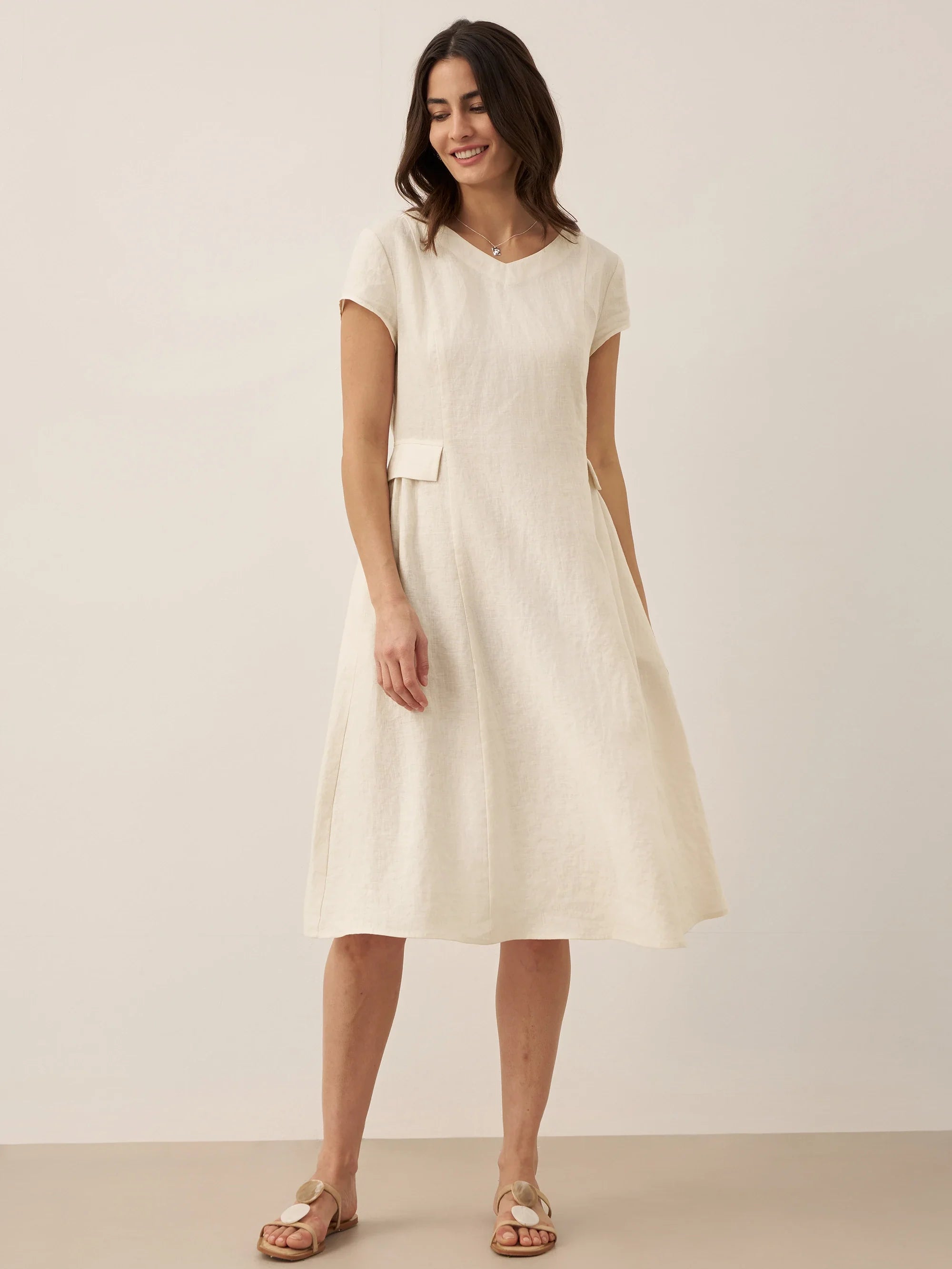 Linen Natural Summer V-Neck Dress ALEXA